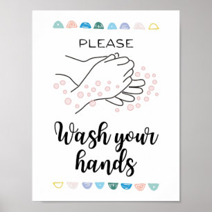 Póster Lávese la caligrafía del baño de mano