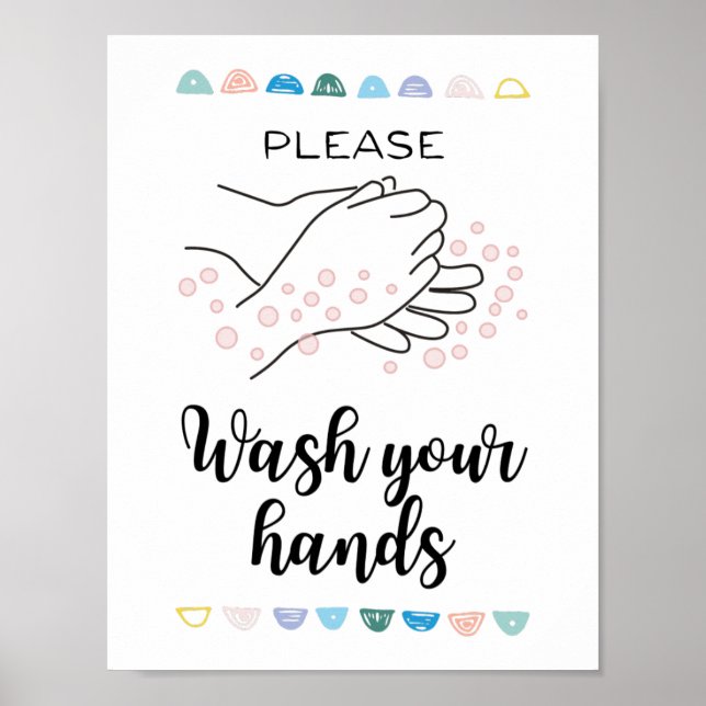 Póster Lávese la caligrafía del baño de mano (Frente)