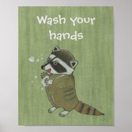 Póster "Lávese las manos" Raccoon Animal Poster
