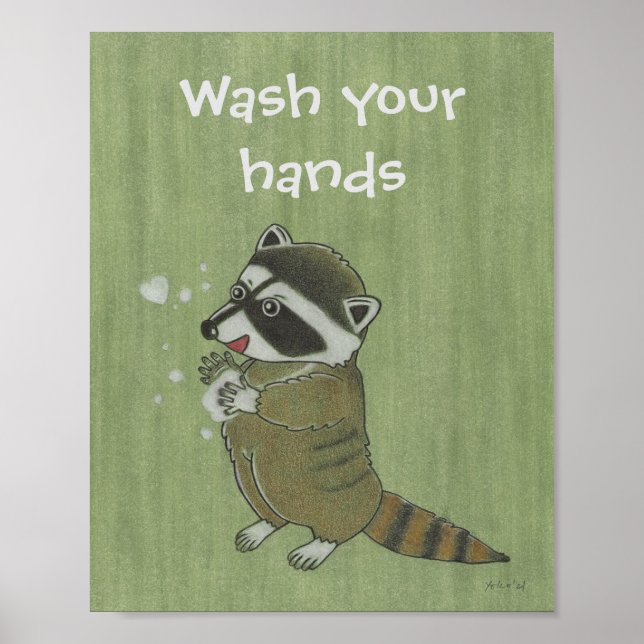 Póster "Lávese las manos" Raccoon Animal Poster (Frente)