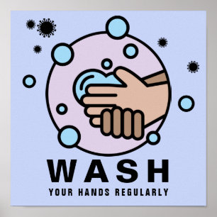 Póster Lávese las manos regularmente Icono de virus