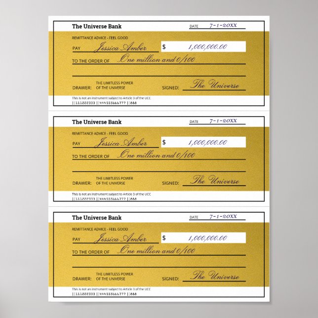 Póster Law of Attraction 3 Blank Printable Gold Checks (Frente)