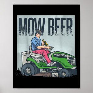 Póster Lawn Mowing Dad Mow Beer Funny Grass Machine
