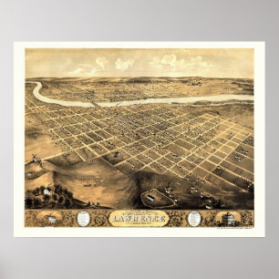 Póster Lawrence, mapa panorámico del KS - 1869