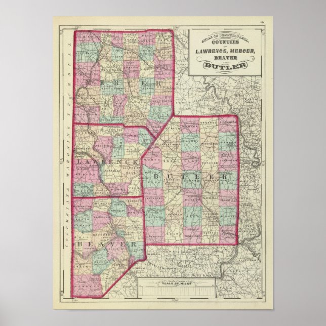 Póster Lawrence, Mercer, Beaver, Butler (Frente)