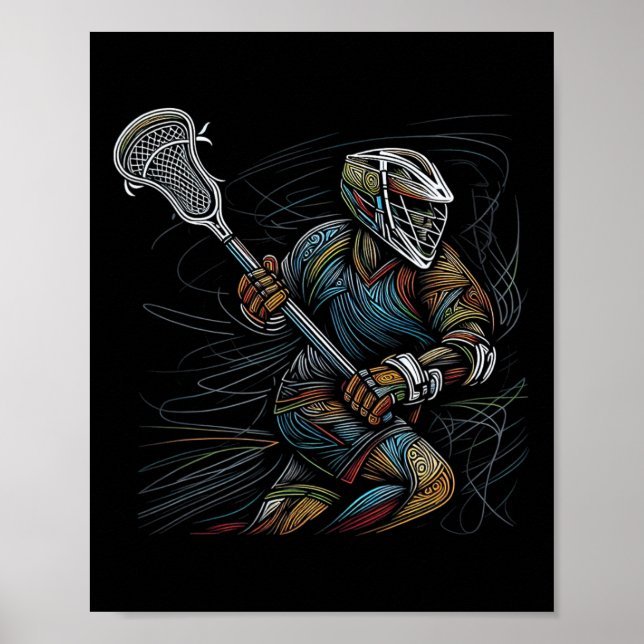 Póster Lax Lacrosse Player Line Art Resumen Art Colocació (Frente)
