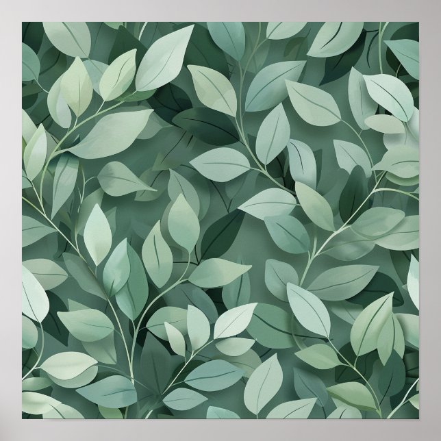 Póster Layered Sage Botanical Leaf Pattern Wall Art (Frente)