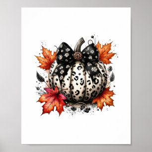 Póster Lazo Coqueto Calabaza Temporada Otoño Hojas de Oto