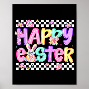 Póster Lazo Coqueto Feliz Día de Pascua Huevos Conejo Con