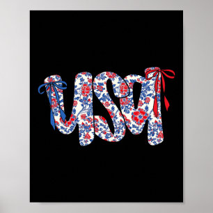 Póster Lazo Coquette 4 De Julio Usa Floral Usa Para Mujer