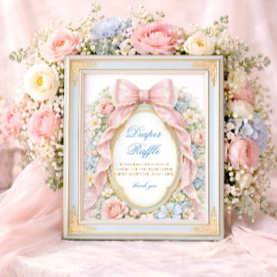 Póster Lazo Coquette Bloom Sorteo de Pañales para Baby Sh