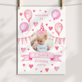 Póster Lazo Coquette Rosa Sombrero Foto Fiesta Cumpleaños