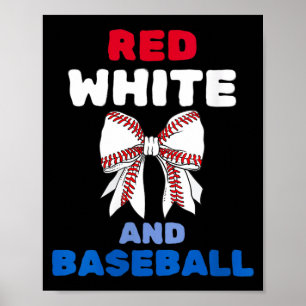 Póster Lazo de coqueta de béisbol rojo y blanco de mujer