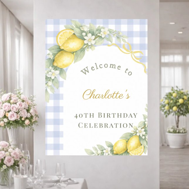 Póster Lazo de gingham azul limones jardín cumpleaños bie (Subido por el creador)