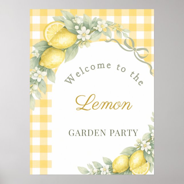 Póster Lazo de gingham de limones bienvenida fiesta de ja (Frente)