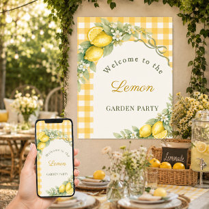 Póster Lazo de gingham de limones bienvenida fiesta de ja