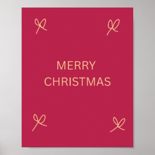 Póster Lazo Ilustrado de Navidad Rosa y Crema