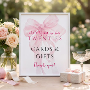 Póster Lazo rosa atando tarjetas de regalos de 20 años Cu