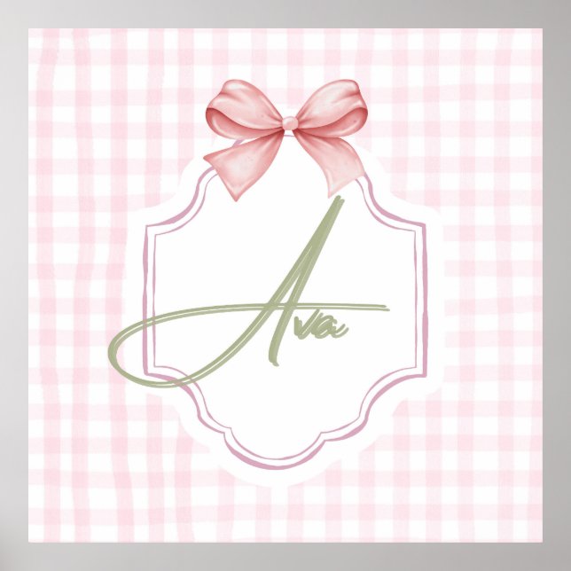 Póster Lazo Rosa Personalizado Ava y Estampado Gingham (Frente)