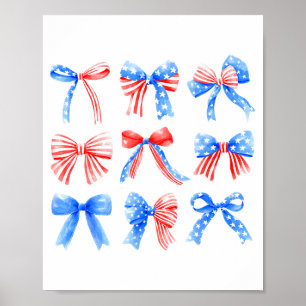 Póster Lazos Coquette Rojo Blanco Azul Bandera De Usa 4 D