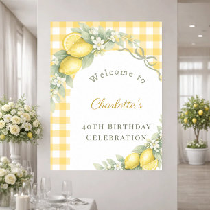 Póster Lazos de guinga de limones jardín cumpleaños bienv