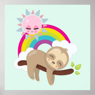 Póster Lazy Slote lindo con sol y arcoiris