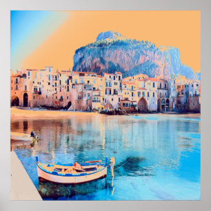 Póster ldp CEFALU - Sicilia - playa - panorama