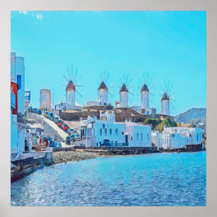 Póster ldp MYKONOS - vista desde el mar de los molinos de