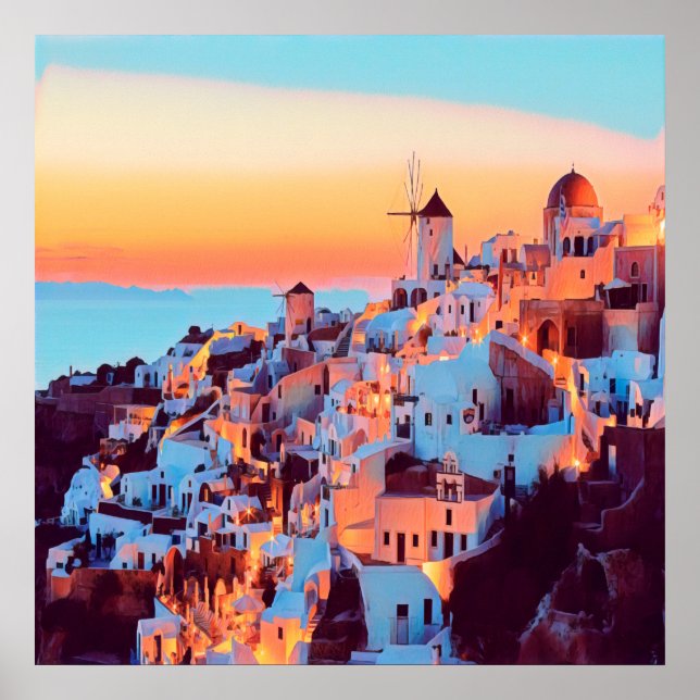 Póster ldp SANTORINI - panorama - por la noche - (Frente)