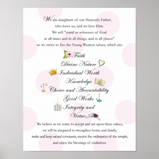 Póster LDS Young Women Theme 11x14 (Frente)