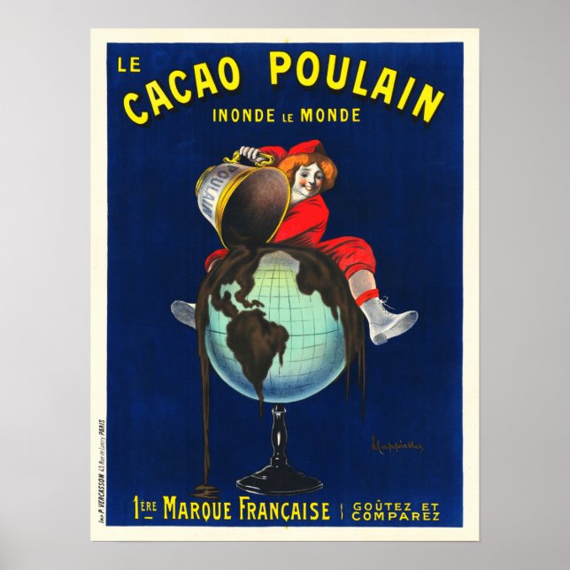 Póster LE CACAO POULAIN Chocolate Food Vintage Francés (Frente)