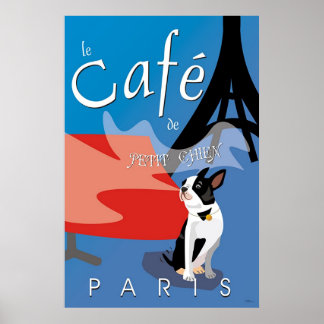 Póster Le Cafe de Petit Chien, París (bleu)