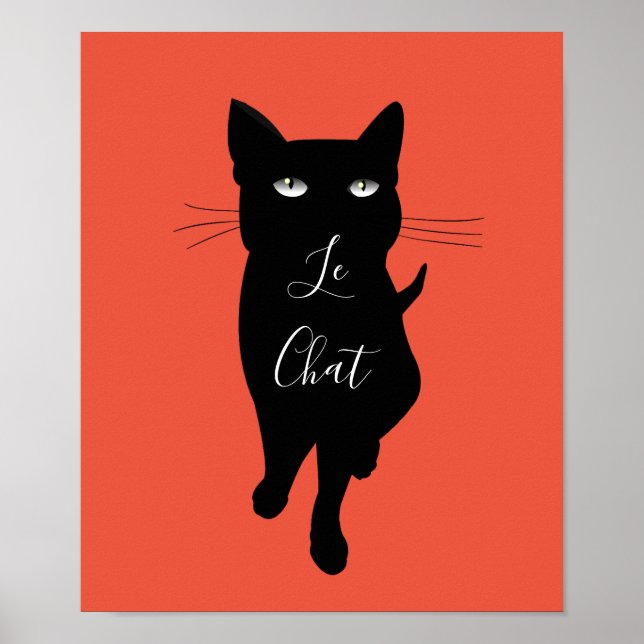 Póster Le Chat French cat quote Black cat feline kitty (Frente)