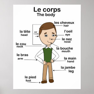 Póster Le corps el educativo francés-inglés del cuerpo