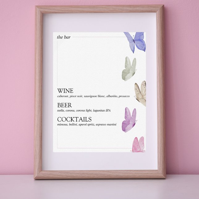 Póster Le da a sus mariposas Rótulo Bridal Shower Bar (Open bar sign he gives her butterflies bridal shower )