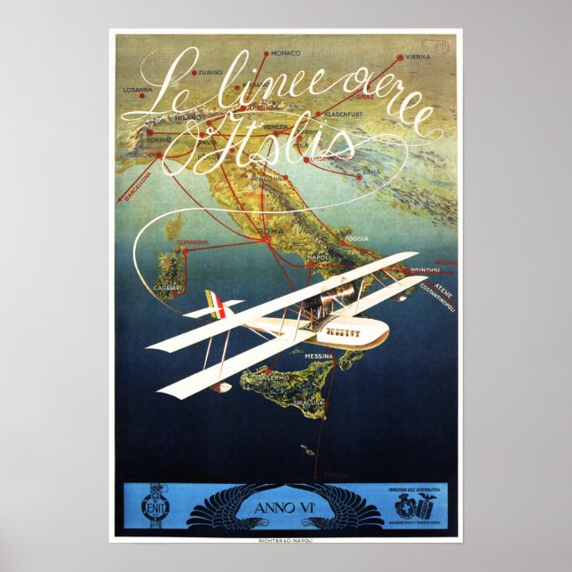 Póster LE LINEE ITALY Airlines Airplane Europe Travel Ad (Frente)