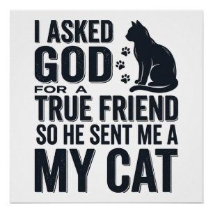 Póster Le pedí a Dios un amigo verdadero Mi gato diseño v