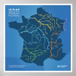 Póster Le plan du réseau fluvial de France