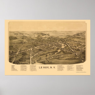 Póster Le Roy, Mapa Panorámico de Nueva York - 1892