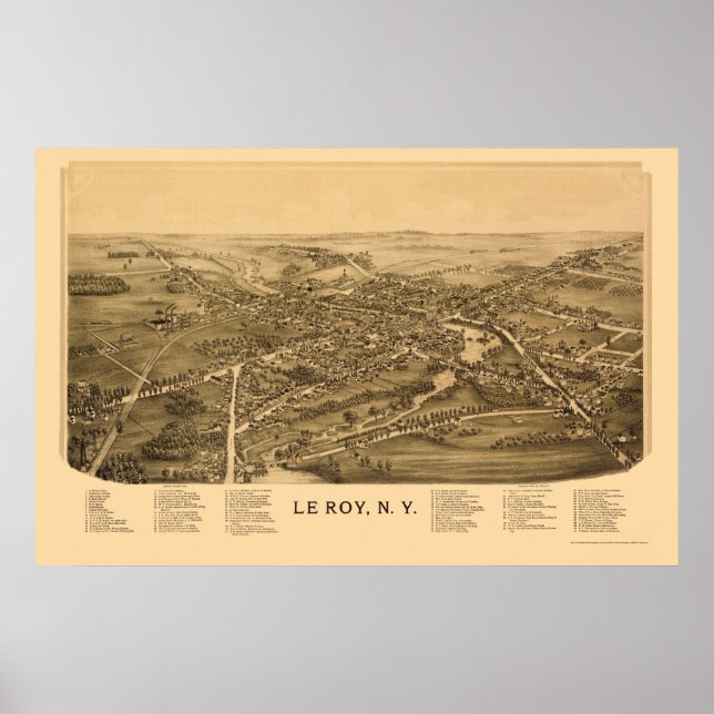 Póster Le Roy, Mapa Panorámico de Nueva York - 1892 (Frente)