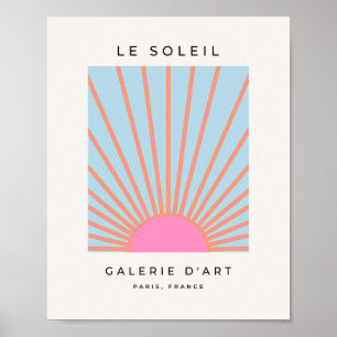 Póster Le Soleil 02 Sol Retro Rosa Y Azul Sunshine
