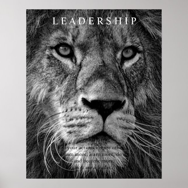 Póster Leadership Motivation Lion Black & White (Frente)