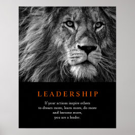 Póster Leadership Motivation Lion Black & White