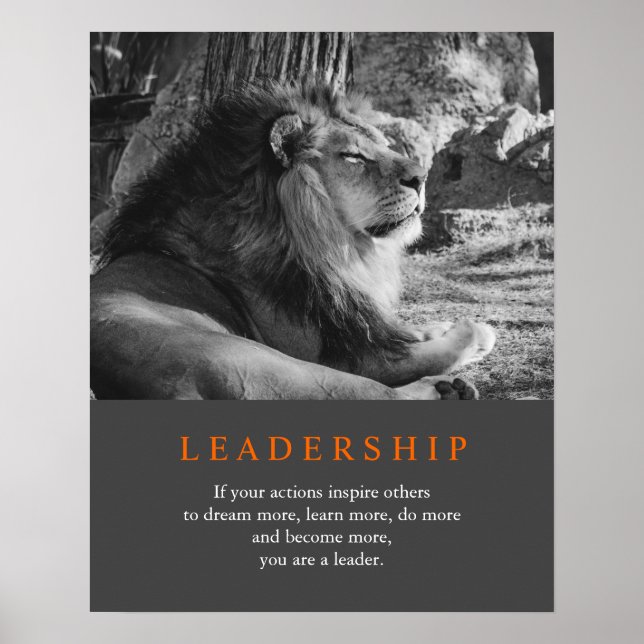 Póster Leadership Motivation Lion Black & White (Frente)