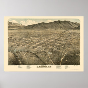 Póster Leadville, mapa panorámico del CO - 1879
