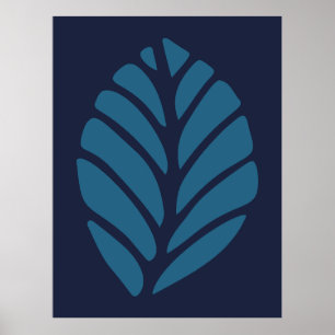 Póster Leaf azul minimalista