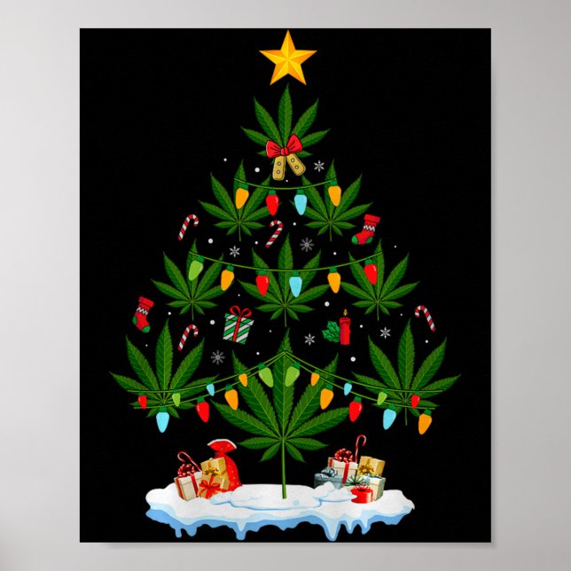 Póster Leaf Christmas Tree Weed Stoner Xmas Premium Tri-b (Frente)