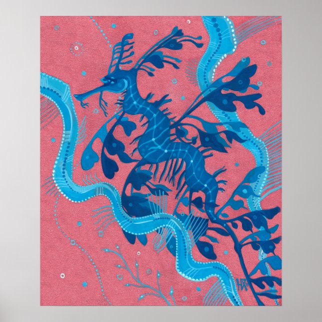 Póster Leafy Sea Dragon Seahorse Fish Underwater Painting (Frente)