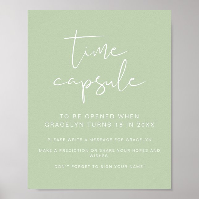 Póster LEAH Vibrant Green Baby Shower Time Capsule (Frente)