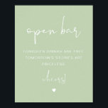 Póster LEAH Vibrant Spring Pastel Funny Open Bar Rótulo<br><div class="desc">Este letrero de barra abierta presenta un diseño minimalista moderno y un diseño con una combinación de colores verde pastel y blanco. Es perfecto para un boda,  una ducha de pareja,  una ducha de novia,  una fiesta de compromiso o cualquier otro evento especial.</div>